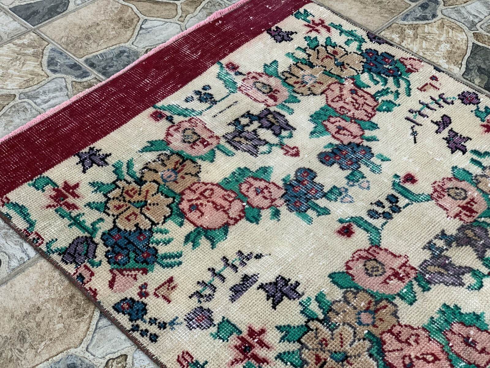 Vintage Oushak Farmhouse Rug Turkish Anatolian Handknotted Wool Area Rug 2.4x6.6