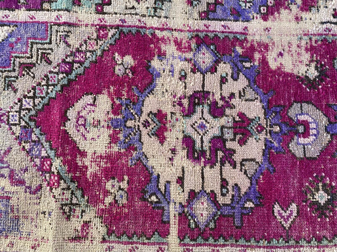 Geometric Turkish Vintage Rug,Farmhouse Handmade Anatolian Runner Rug 2.9x9.4 ft