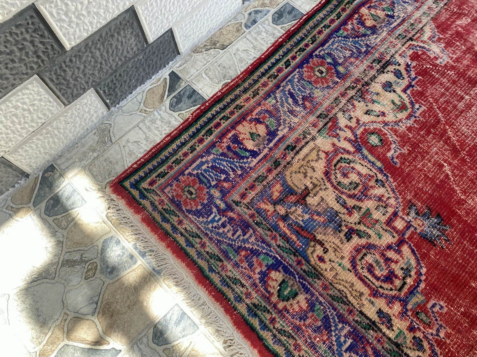 Vintage Anatolian Area Rug | 6.1 x 9.8 ft Hand-Knotted Wool Faded Rustic Carpet