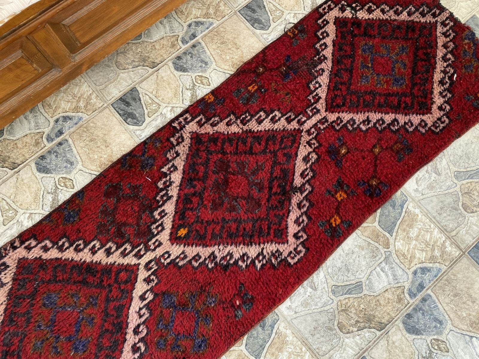 Vintage Kurdish Wool Runner, 1970s Handwoven TribalTurkish Red Rug 1'9'' x 5'6''