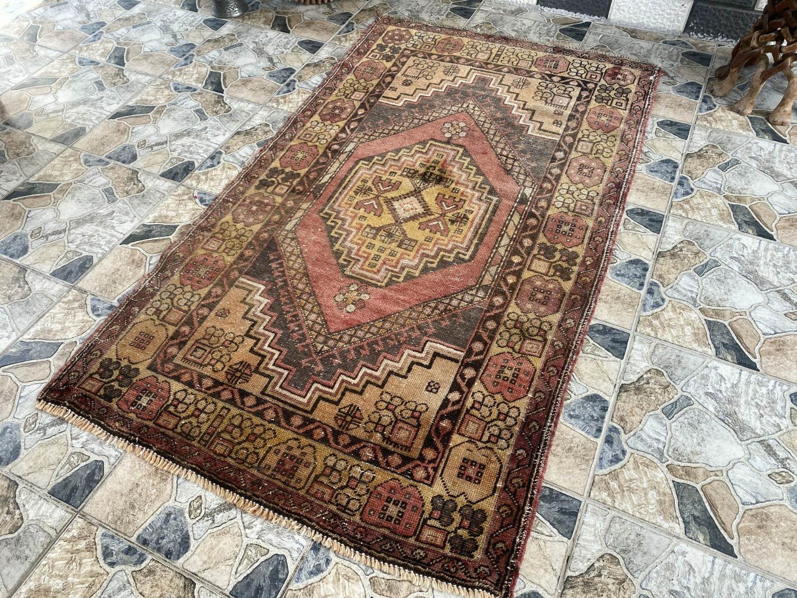 Handmade Turkish Vintage Rug | 1970s Tribal Wool Farmhouse Antique Area Carpet