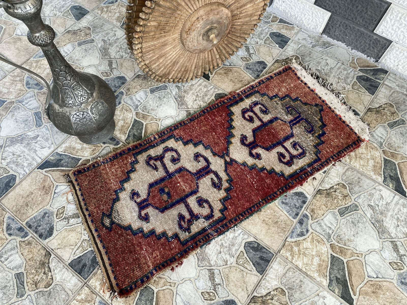 Vintage Anatolian Tribal Rug | Small Turkish Farmhouse Wool Carpet 1.6x3.4 ft