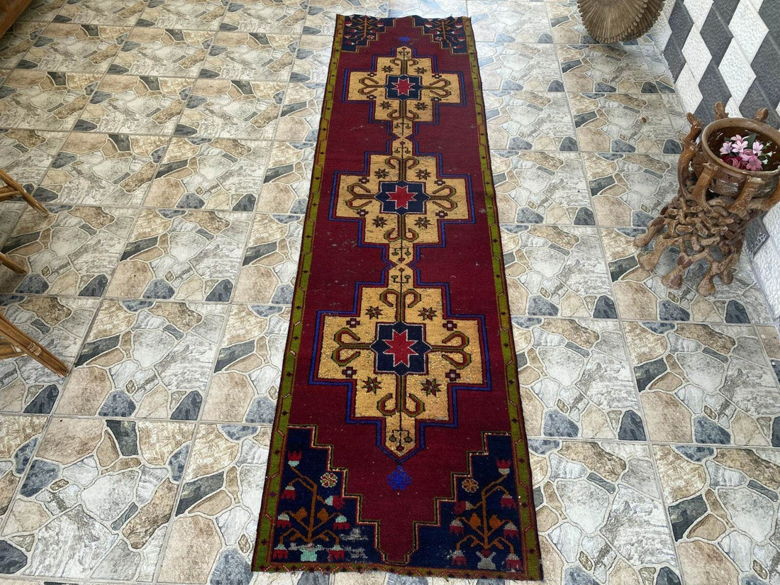 Vintage Anatolian Oushak Runner Rug | 2.6 x 9.3 ft Hand-Knotted Wool Tribal Rug
