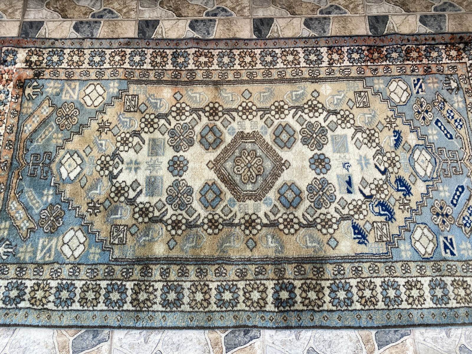 Vintage 1990s Turkish Oushak Rug | Geometric Handwoven Wool Carpet 3'5'' x 6'3''