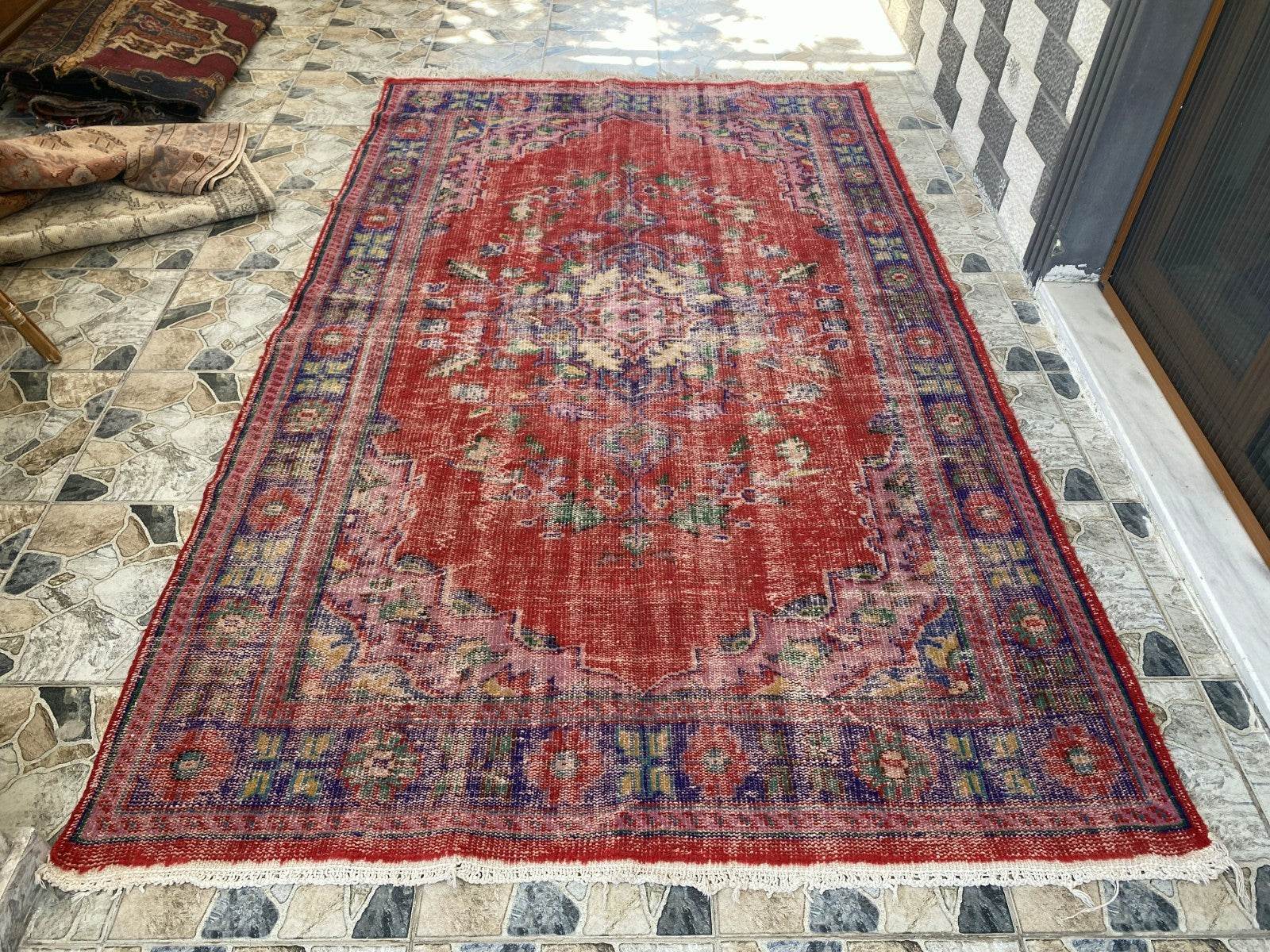 Vintage Hand-Knotted Wool Rug | 6.0 x 9.8 ft Anatolian Area Carpet Faded Tribal