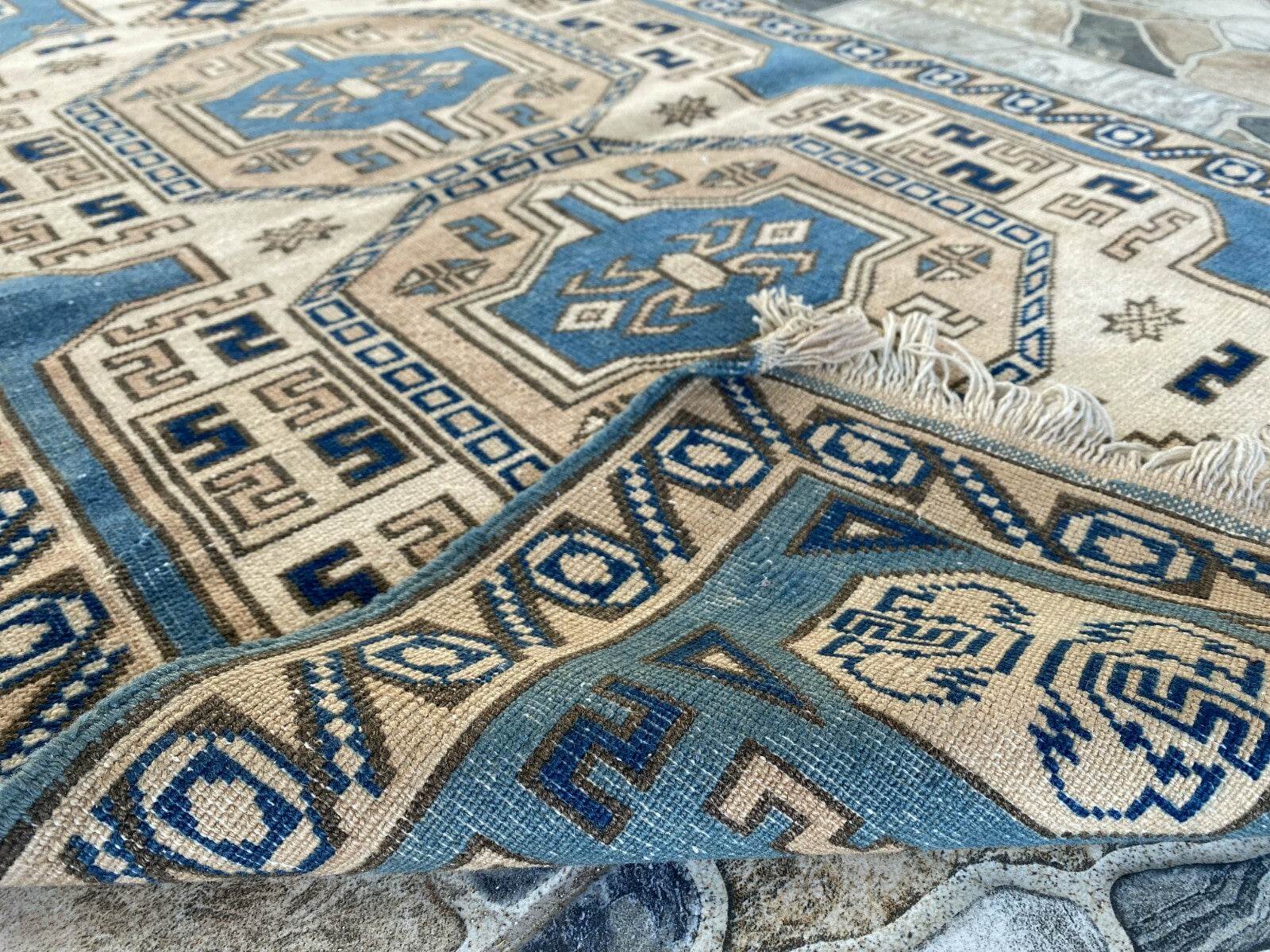 Vintage Turkish Wool Rug, Hand-Knotted Antique Geometric Oushak Small Runner 2x4