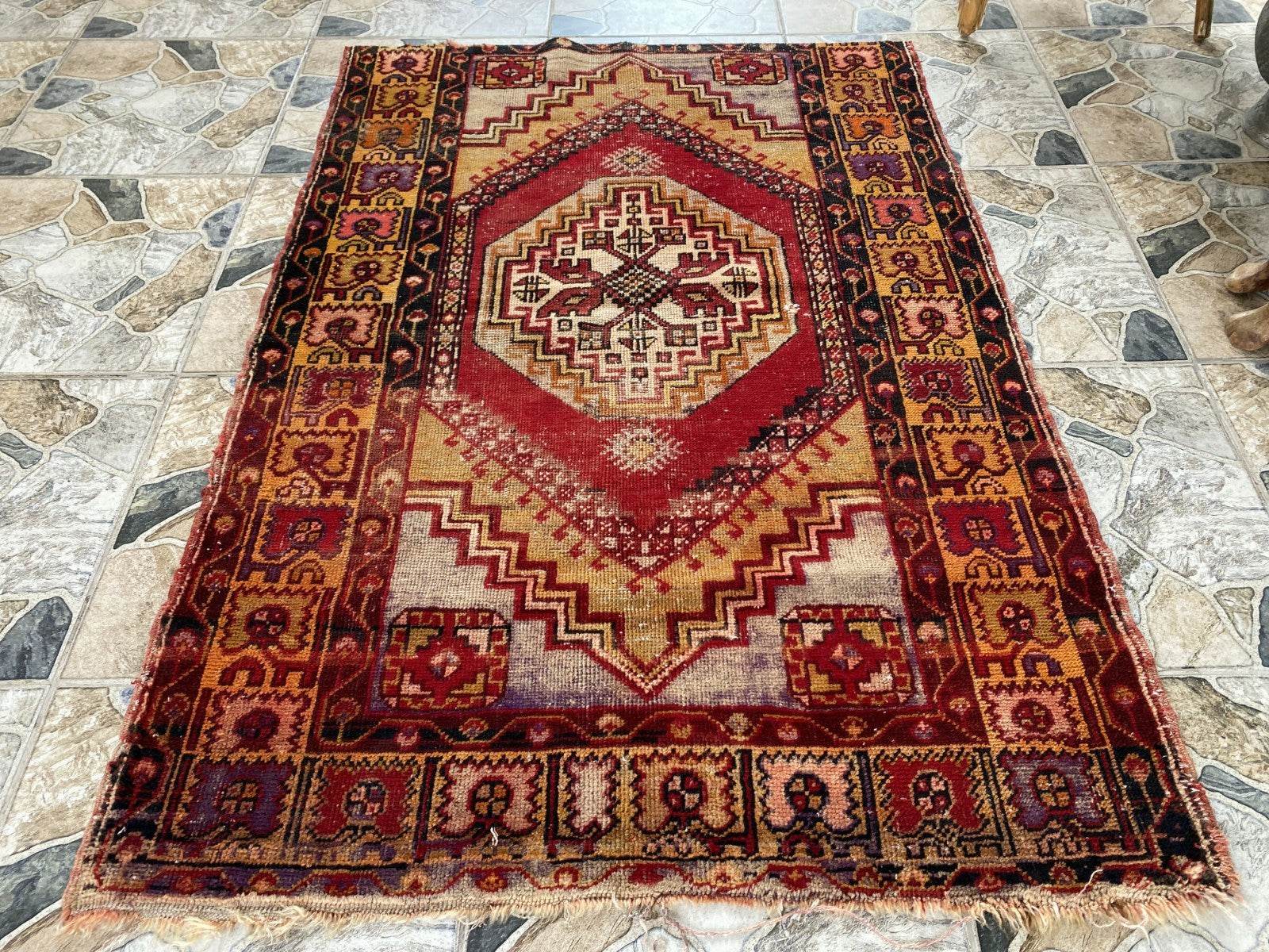 Vintage Hand-Knotted Turkish Anatolian Rug | 3.4 x 4.9 ft | Wool Area Carpet