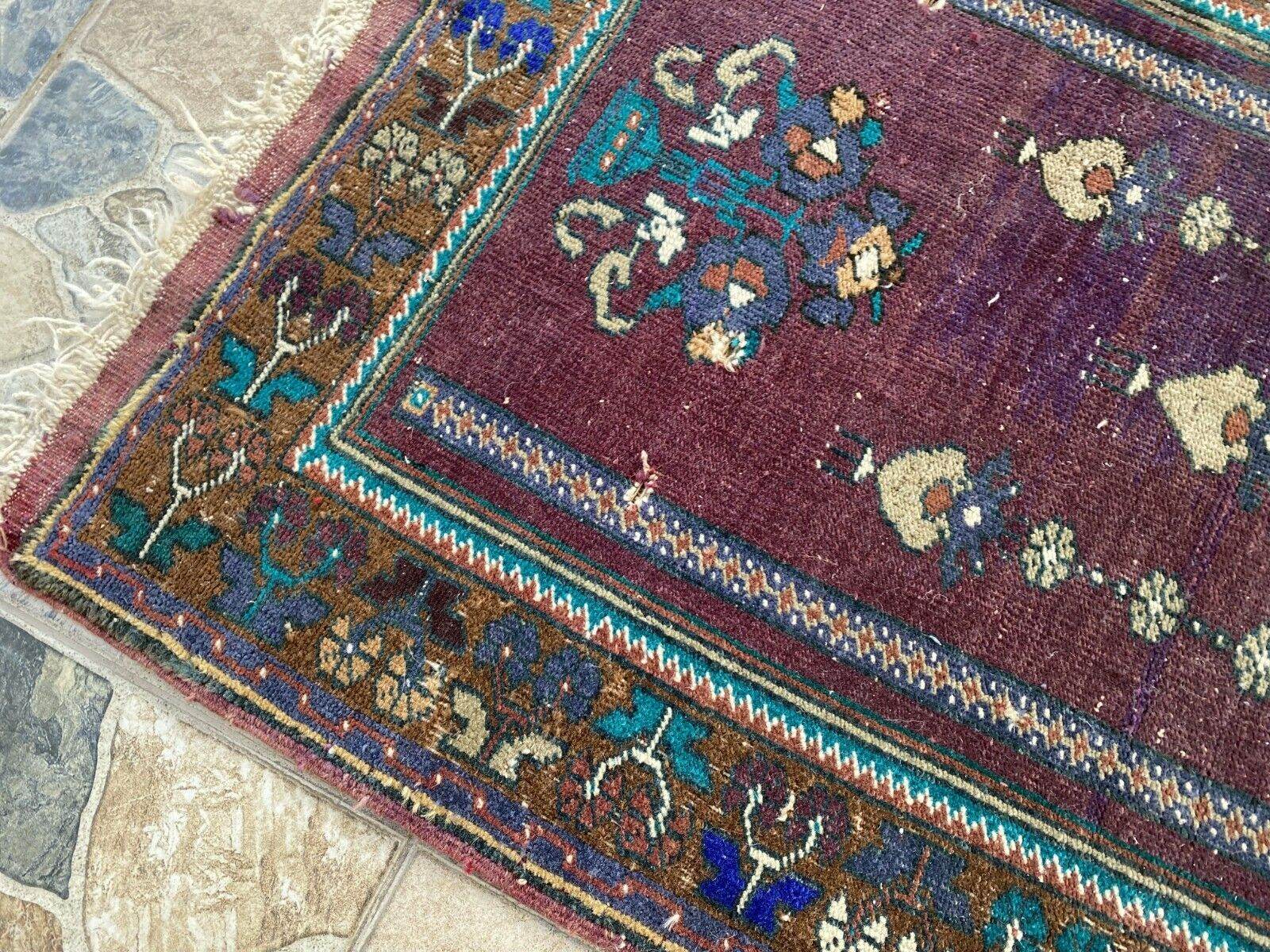 Vintage Turkish Handmade Wool Prayer Rug | Geometric Anatolian Oushak Carpet 2x4