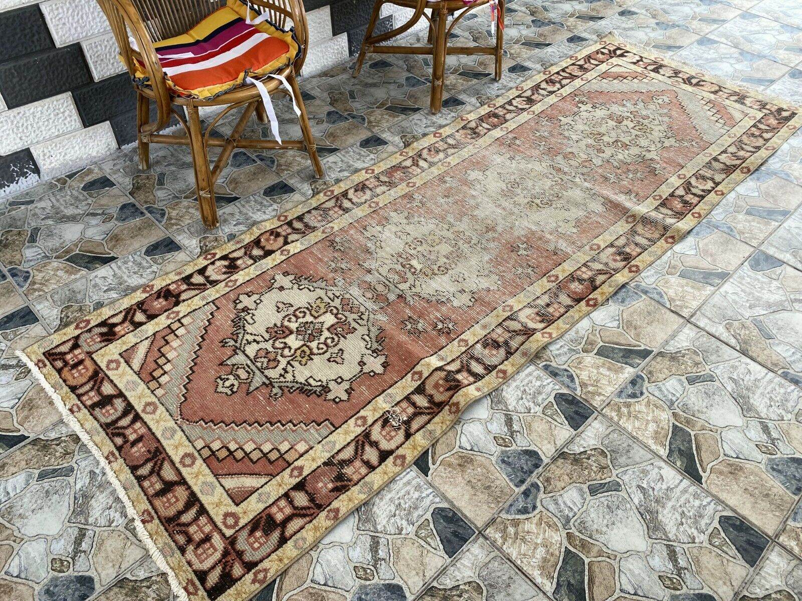 Vintage Runner Rug | Antique Wool Bohemian Anatolian Handmade Turkish 3.2x9.4ft
