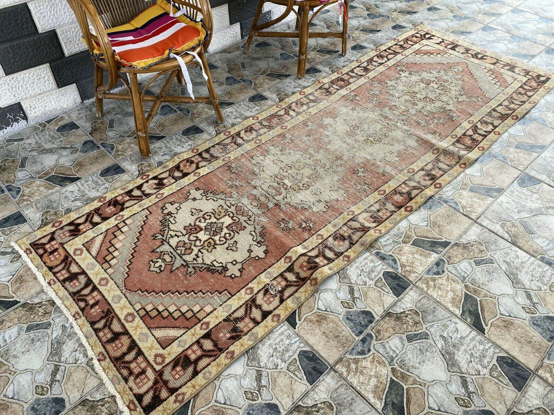 Vintage Runner Rug | Antique Wool Bohemian Anatolian Handmade Turkish 3.2x9.4ft