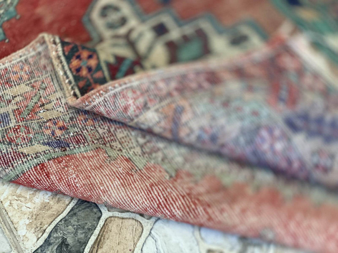 Vintage Turkish Rug | Tribal Wool Handmade Farmhouse Antique Twin 3.4ftx9.8 ft