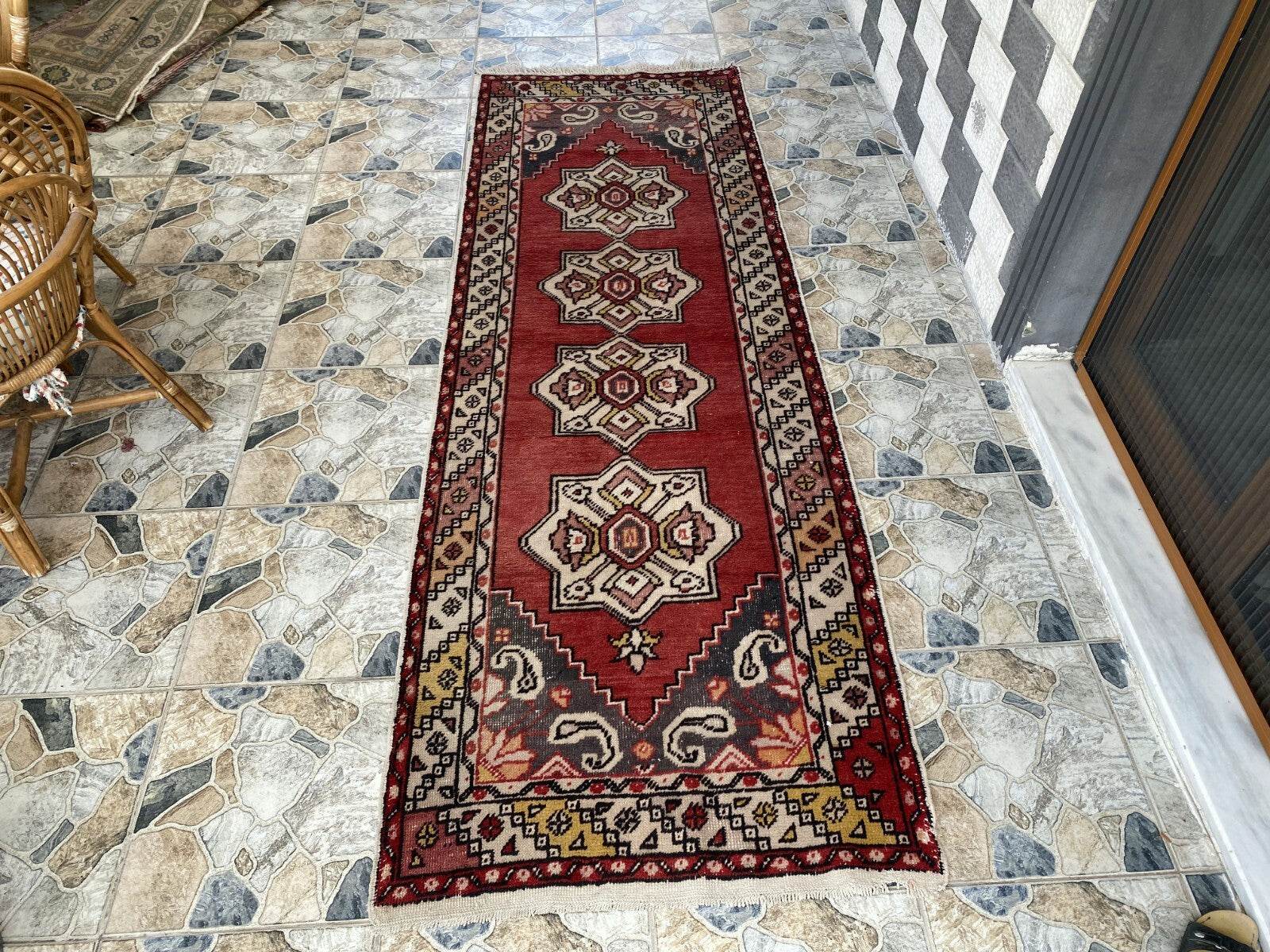 Vintage Turkish Rug | Tribal Handmade Wool Farmhouse Antique Runner 3.2ftx9.2 ft