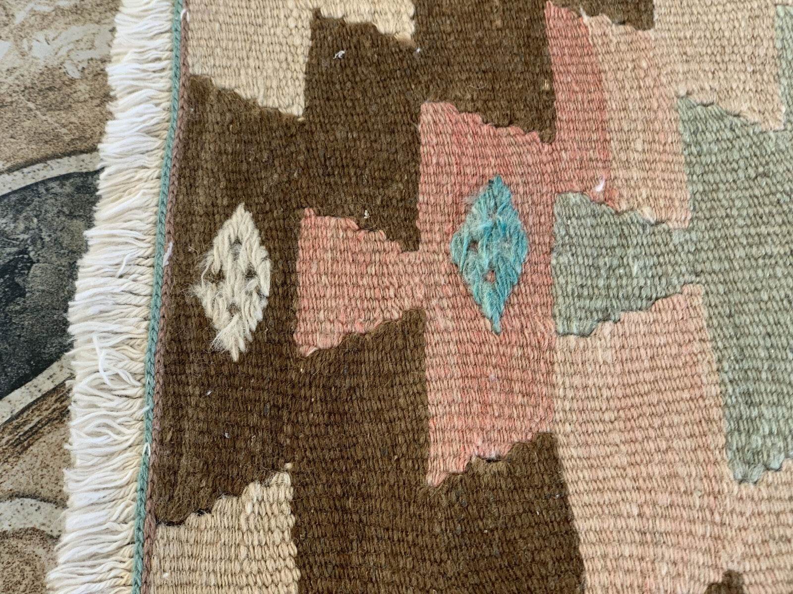 Anatolian Kilim Vintage Geometric Turkish Tribal Oushak Wool Area Rug 5.1x6.2 ft