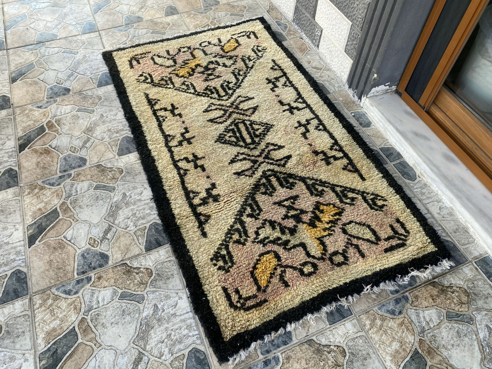 Geometric Kurdish Vintage Rug | Hand-Knotted Wool Area Oushak Carpet 2'10"x5'0"