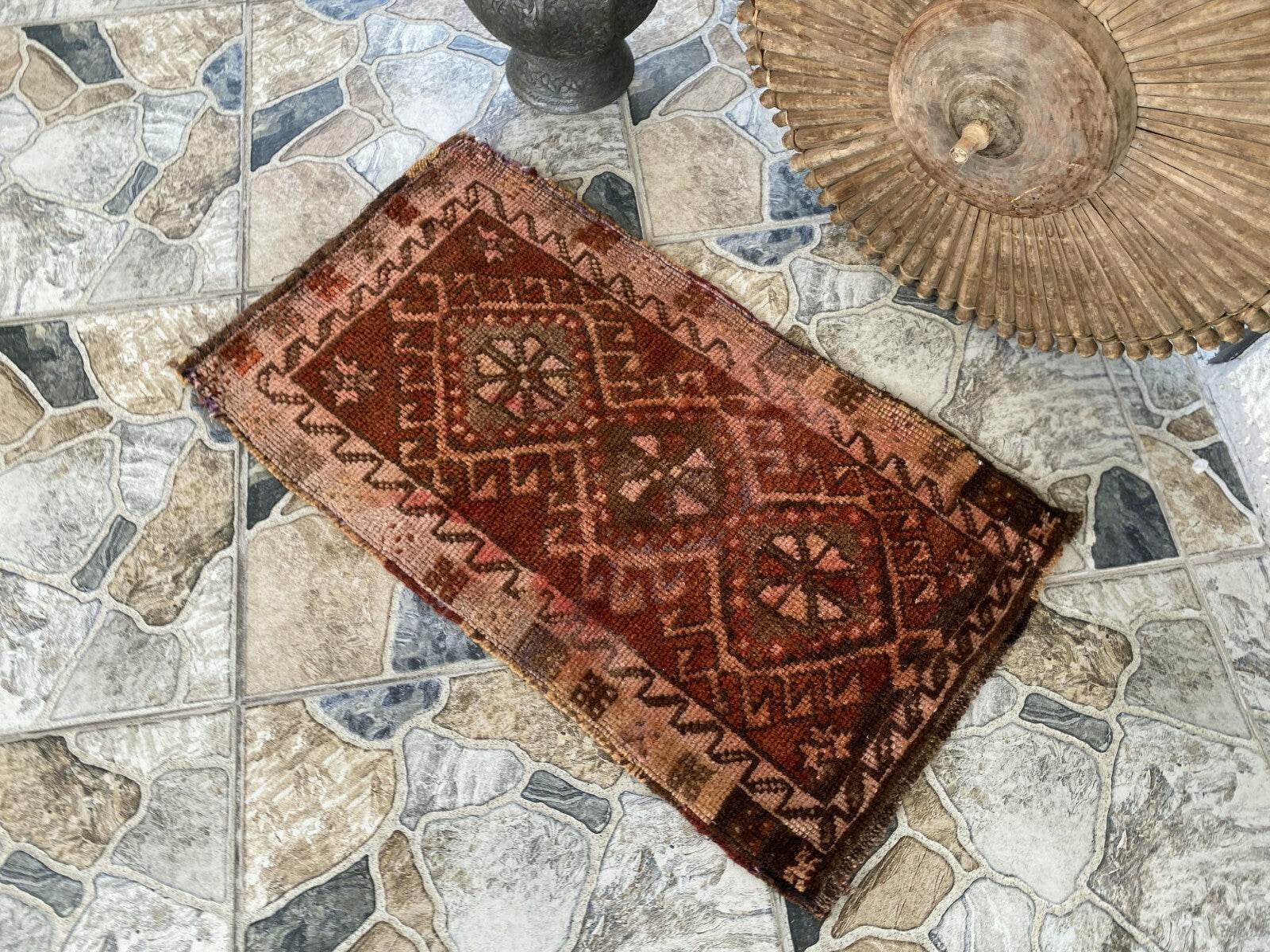 Vintage Hand-knotted Rug | 1980s Turkish Tribal Wool Farmhouse Antique Small Rug