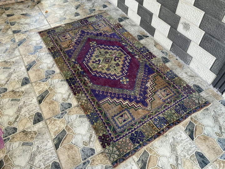 Geometric Oushak Vintage Turkish Rug Handmade Farmhouse Oriental Rug 3x6 ft