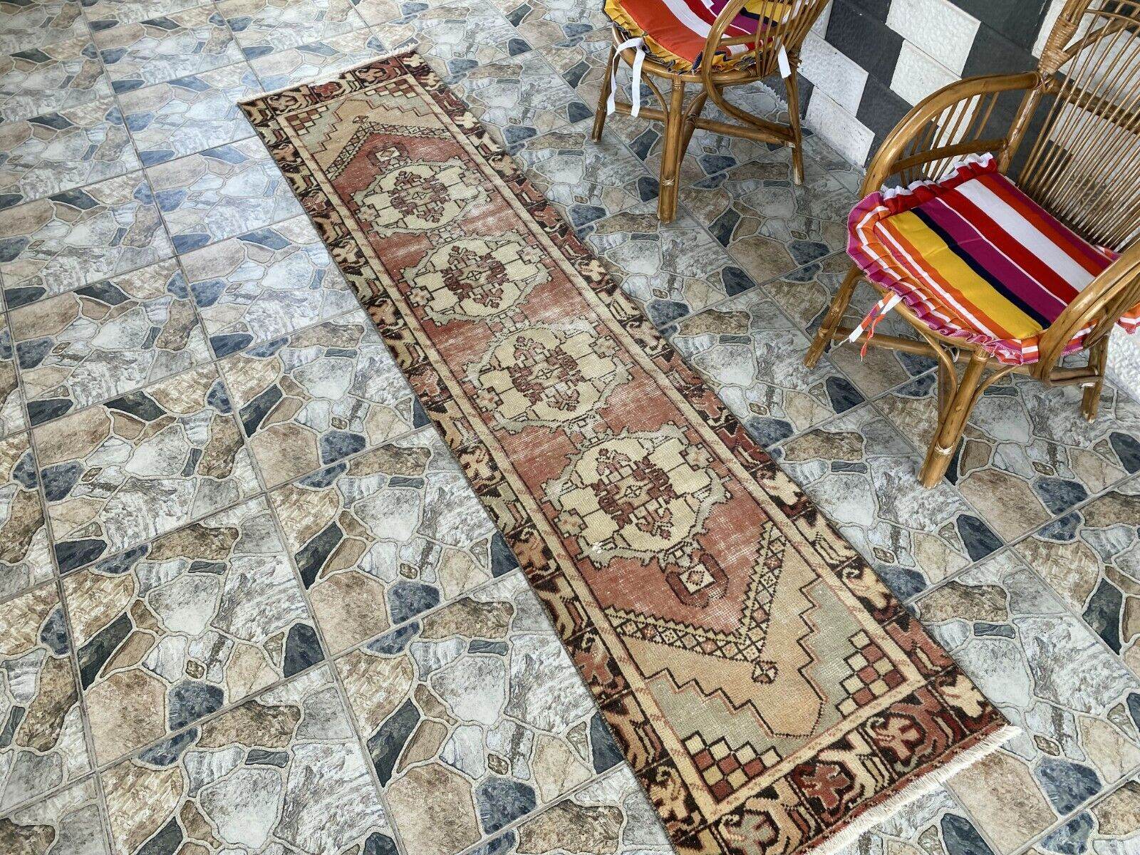 Vintage Rug | Wool Runner Antique Farmhouse Anatolian Handmade Turkish Rug 2x9ft