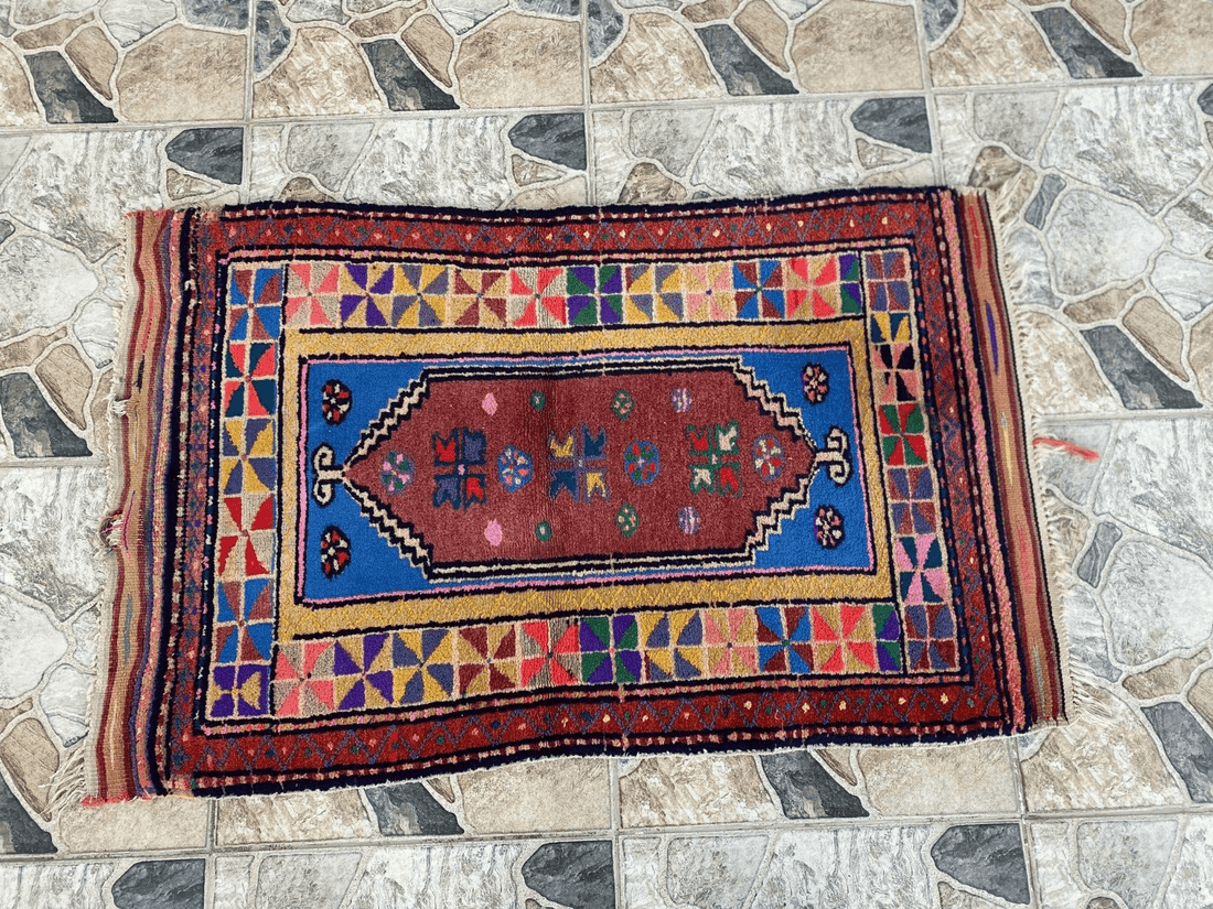Handmade Turkish Vintage Rug | 1970s Tribal Wool Farmhouse Antique Small Carpet
