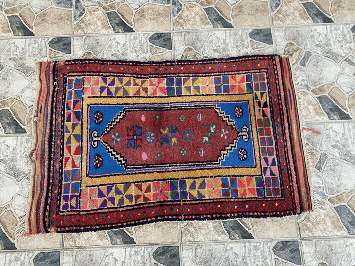 Handmade Turkish Vintage Rug | 1970s Tribal Wool Farmhouse Antique Small Carpet