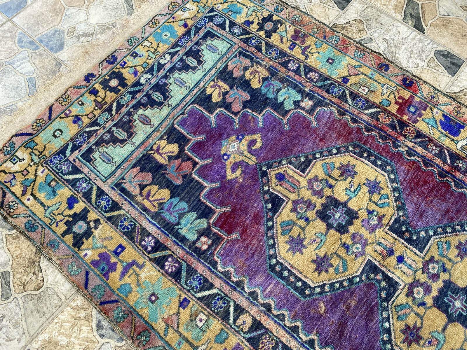 Vintage Turkish Anatolian Rug | 3.9 x 7.1 ft | Hand-Knotted Rug Wool Area Carpet