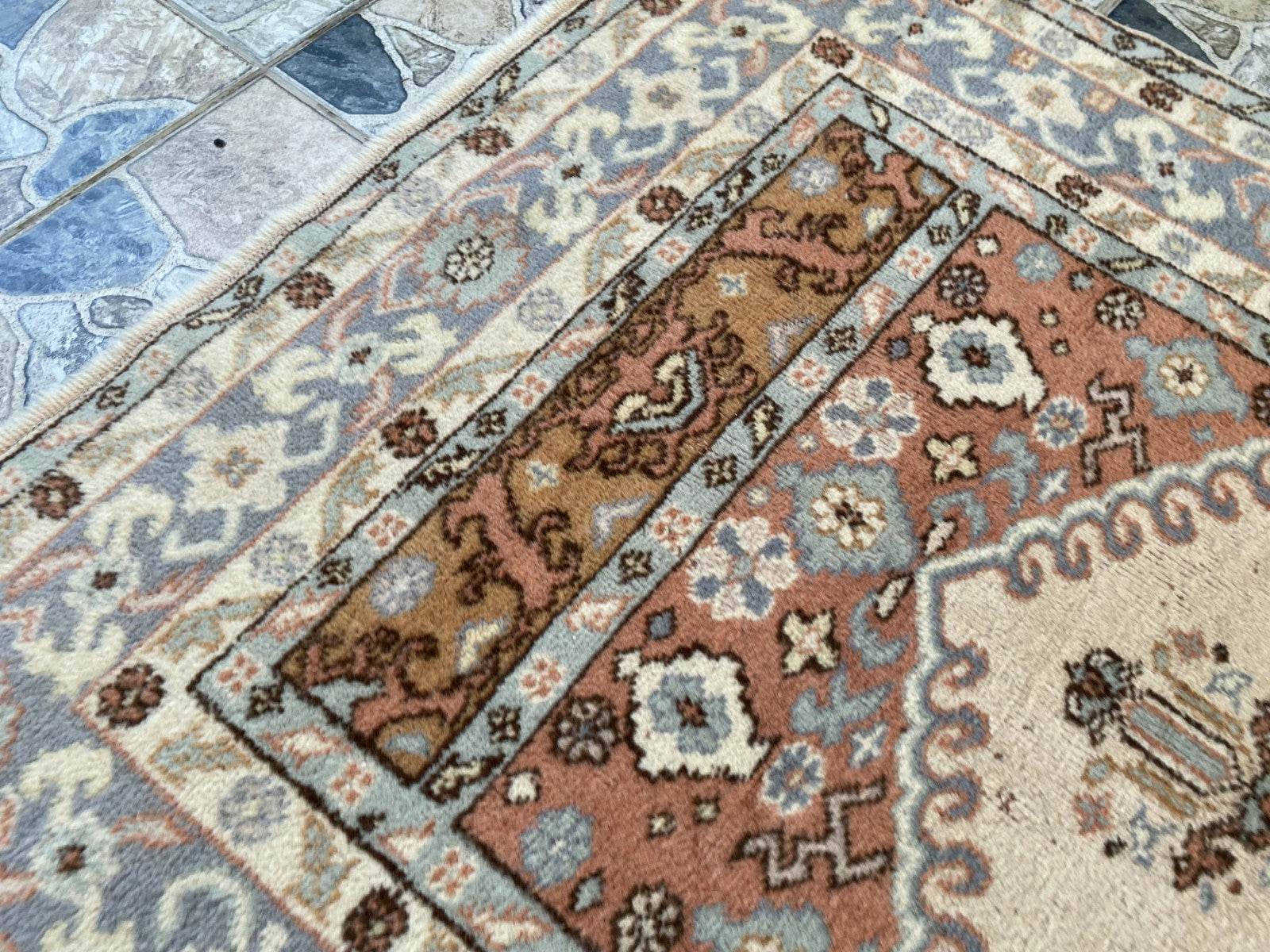 Vintage Kula Area Rug | 3.4 x 6.0 ft Hand-Knotted Wool Antique Farmhouse Carpet