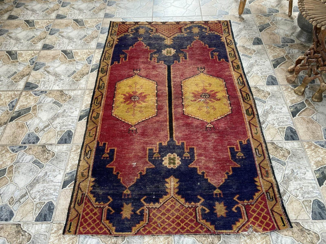 Vintage Turkish Rug | 3.5 x 5.8 ft Hand-Knotted Wool Geometric Anatolian Tribal