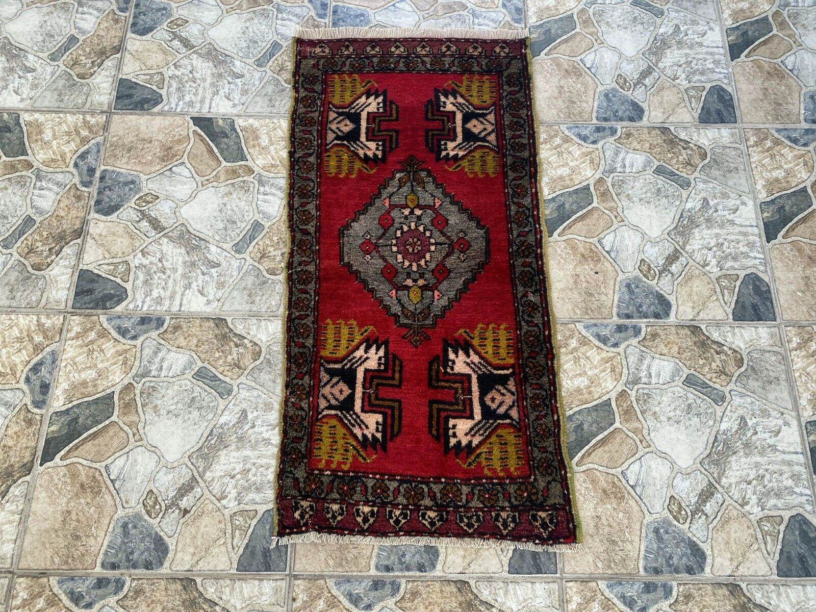 Vintage Rug | Antique Small Wool Farmhouse Anatolian Handmade Turkish 1.7x3.4ft
