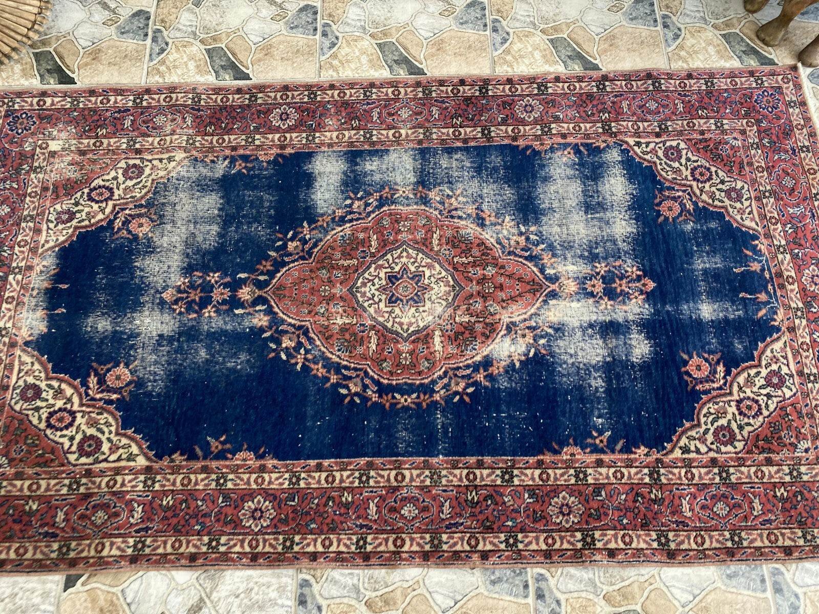 Vintage Rug | Antique Wool Farmhouse Anatolian Area Handmade Turkish Rug 3x6 ft