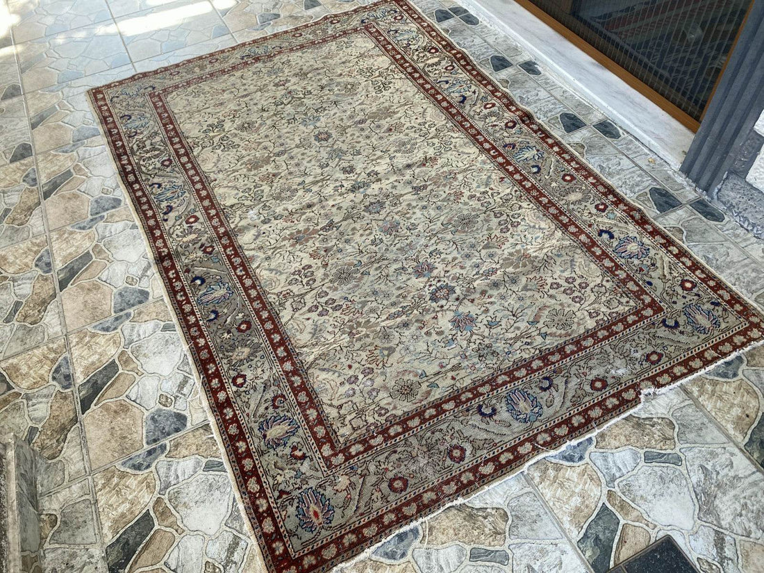 Vintage Anatolian Area Rug | 4.5x6.8 ft Antique Turkish Oushak | Faded Farmhouse