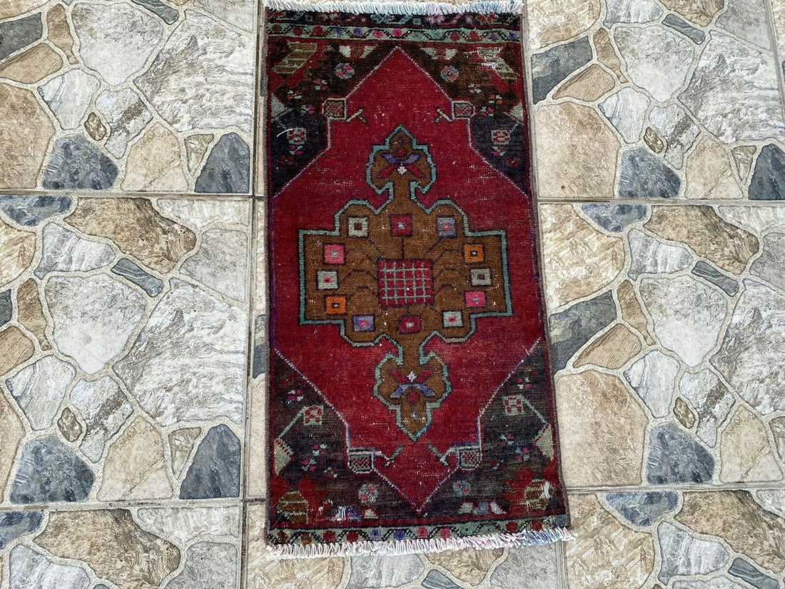 Handmade Turkish Vintage Rug | 1970s Tribal Wool Farmhouse Antique Small Carpet