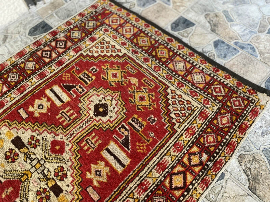 Vintage Oushak Turkish Rug, Antique Tribal Handmade Wool Farmhouse 1950s 2.8x5.3