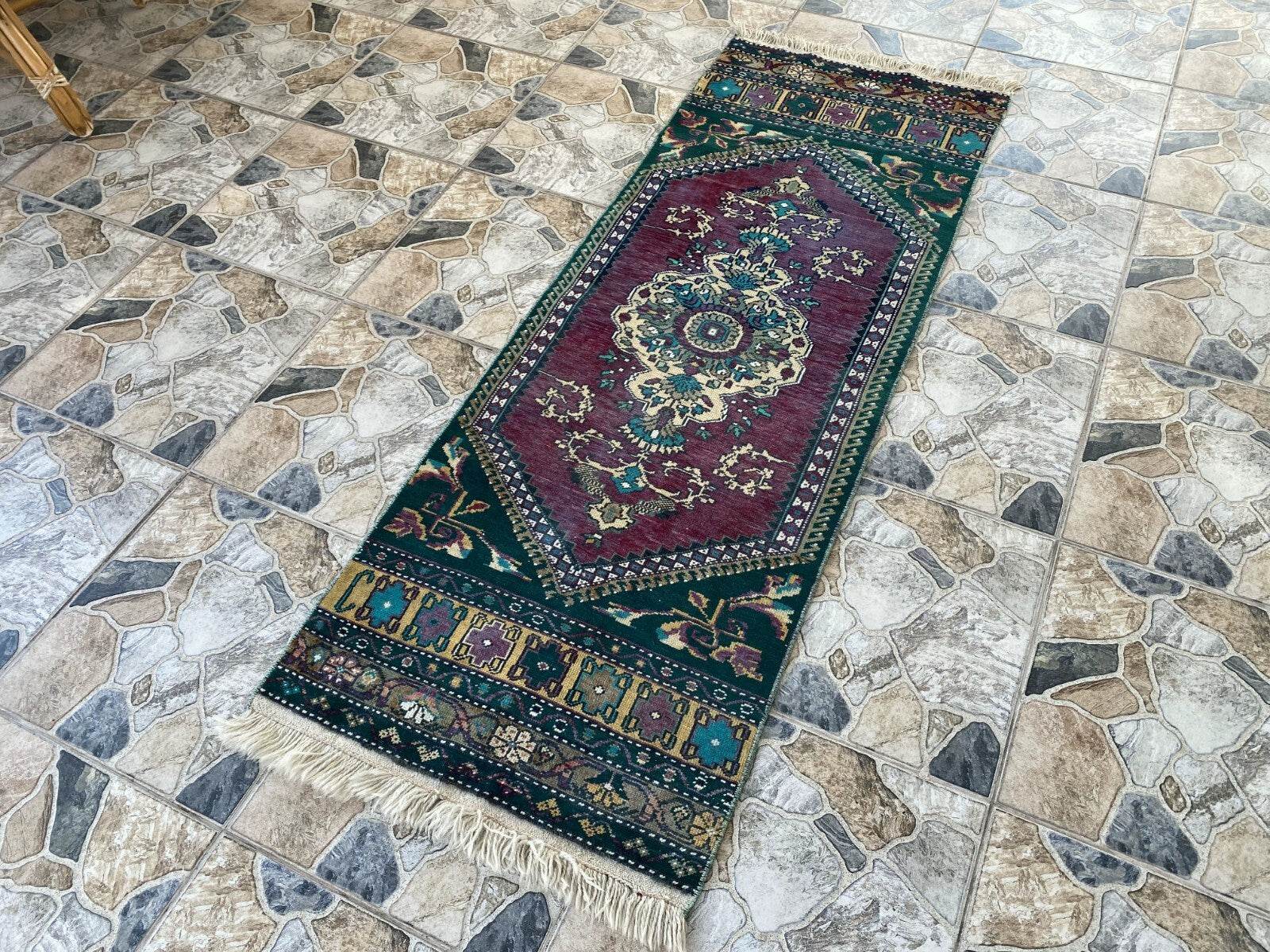 Handmade Turkish Vintage Rug | 1960s Tribal Wool Farmhouse Antique Runner Carpet