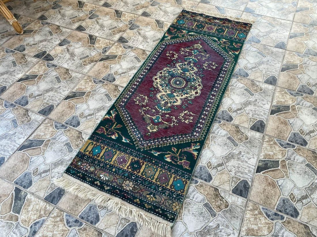 Handmade Turkish Vintage Rug | 1960s Tribal Wool Farmhouse Antique Runner Carpet