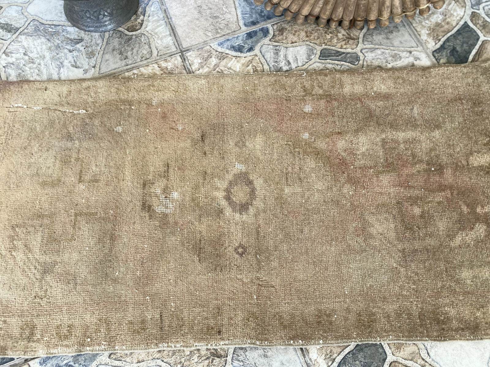 Faded Vintage Turkish Rug | 1960s Anatolian Handmade Wool | Neutral Earth Tones