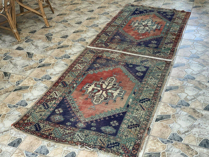 Vintage Turkish Rug | Tribal Wool Handmade Farmhouse Antique Twin 3.4ftx9.8 ft