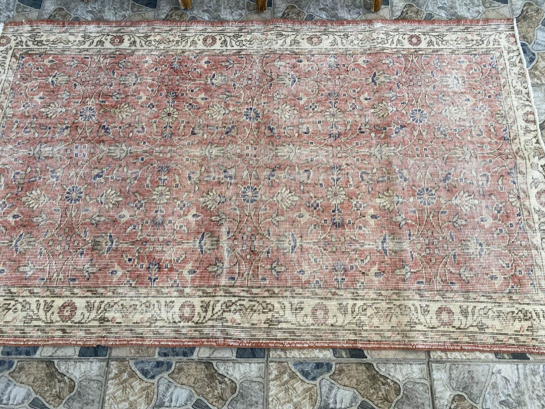 Geometric Turkish Vintage Rug,Farmhouse Handmade Anatolian Village Rug 3.8x6.2ft