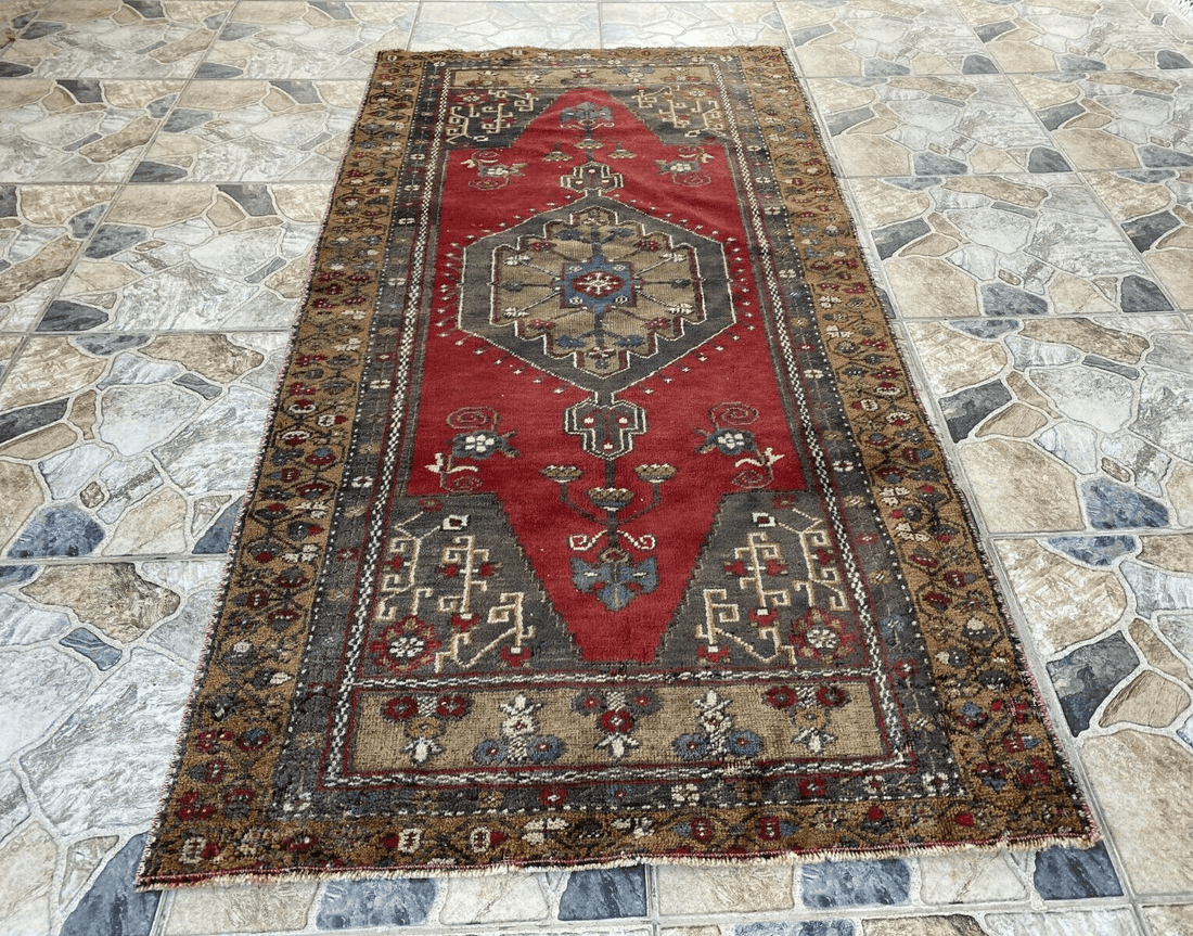 Vintage Turkish Oushak Rug | Anatolian Antique Tribal Hand-Knotted Wool Carpet 3x6 ft