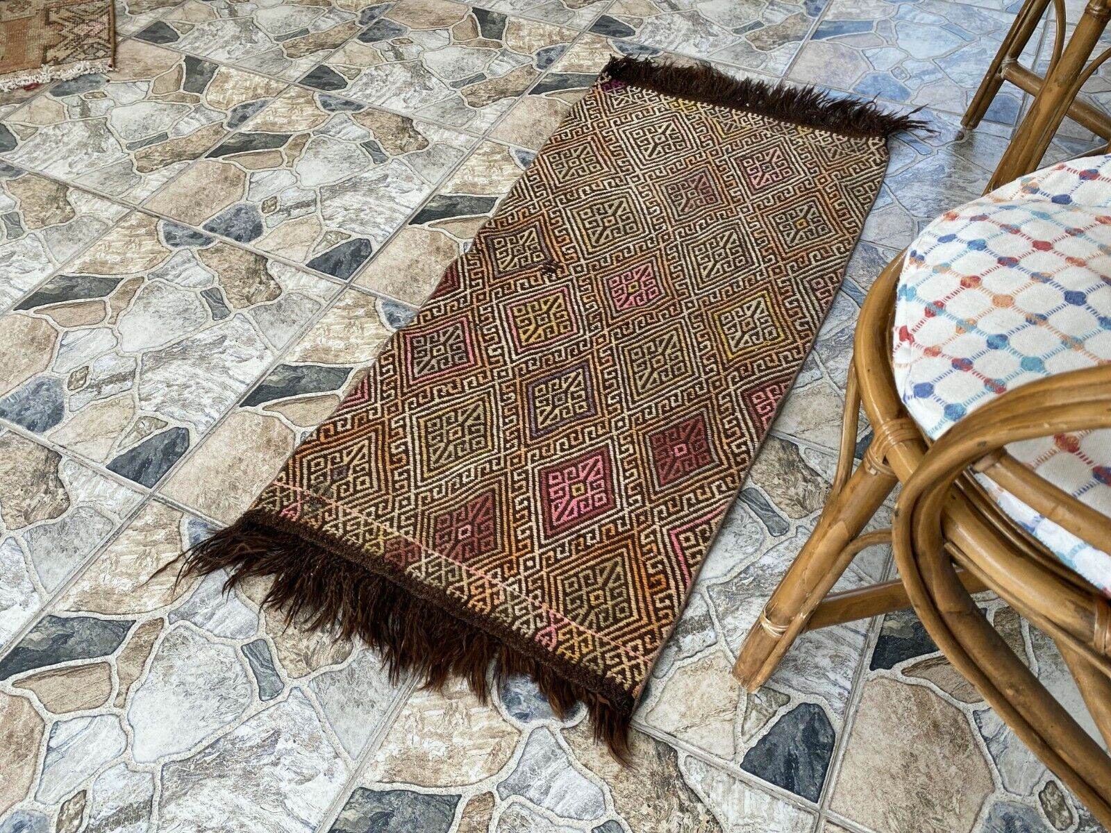 Vintage Turkish Oushak Rug, 1.8x3.7ft Red Handmade Wool Antique Tribal Small Rug