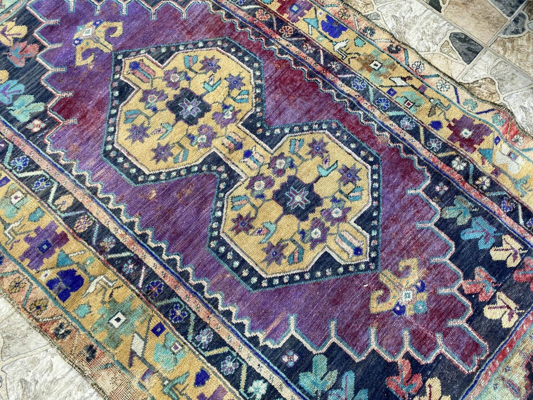 Vintage Turkish Anatolian Rug | 3.9 x 7.1 ft | Hand-Knotted Rug Wool Area Carpet