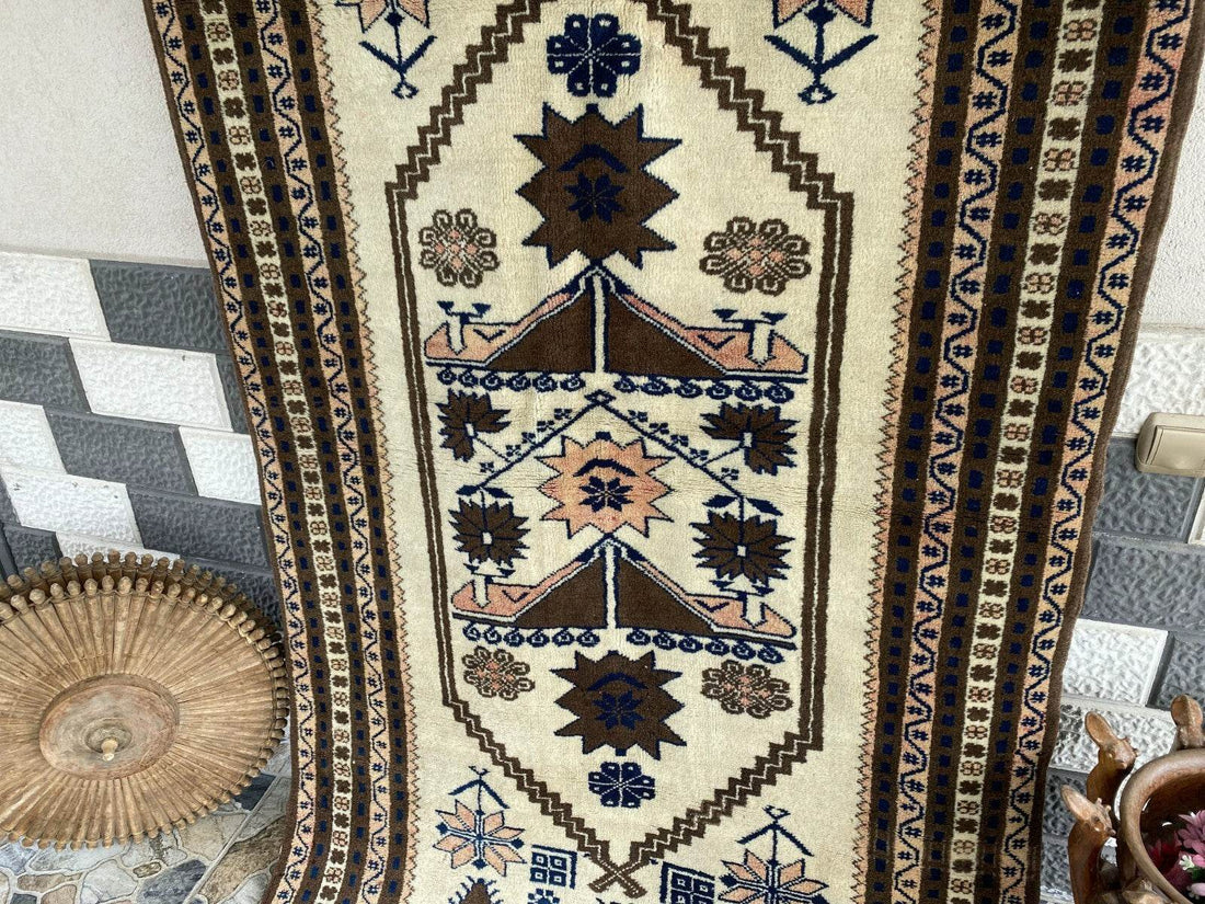 Vintage Turkish Oushak Rug, 4 x 7 ft Handmade Wool Antique Tribal Area Rug