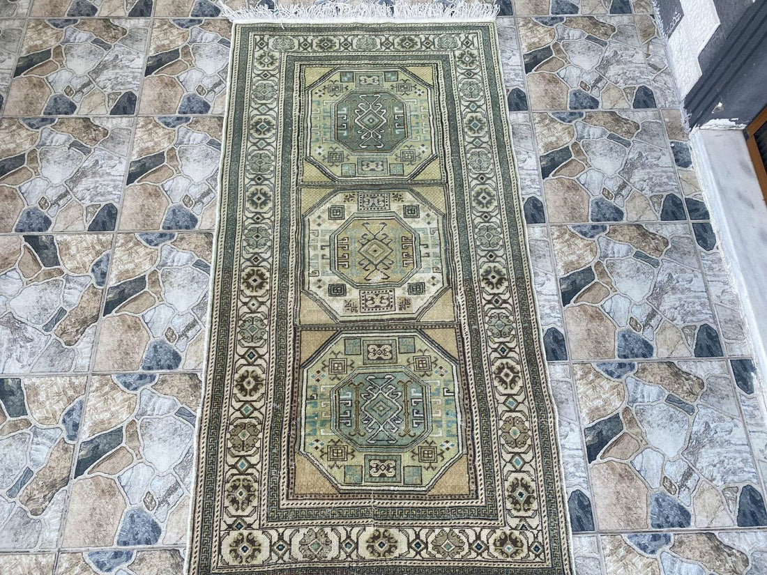 Vintage Turkish Oushak Rug - 3.2x6.1 Paste Handmade Wool Antique Tribal Area Rug