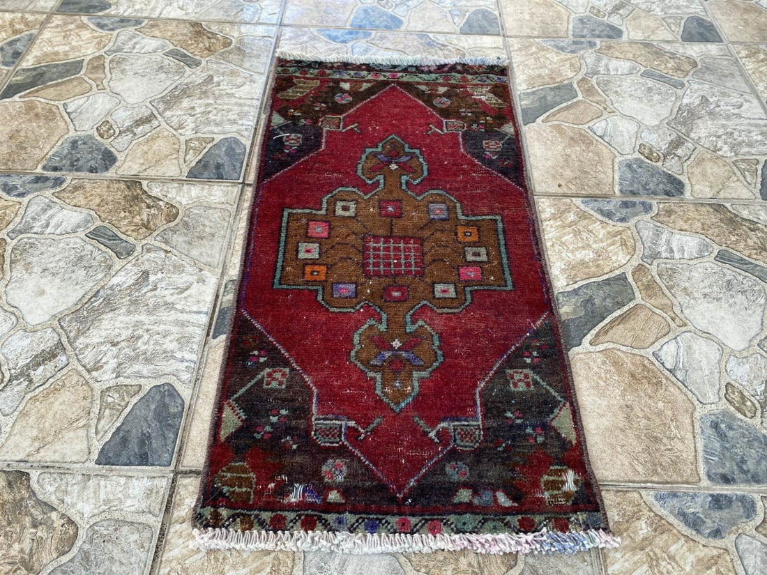Handmade Turkish Vintage Rug | 1970s Tribal Wool Farmhouse Antique Small Carpet