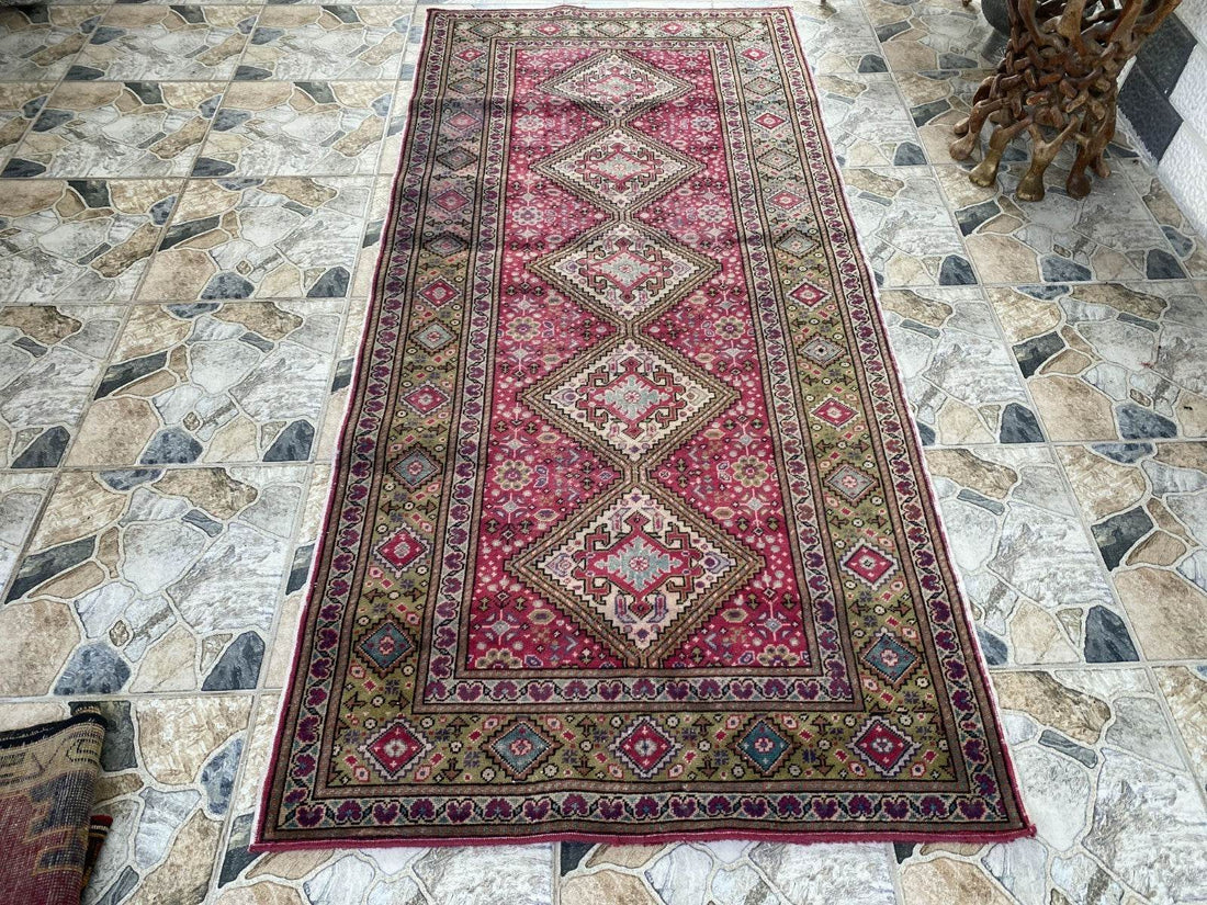 Vintage Turkish Rug 3.5 x 7.9 ft – Hand-Knotted Wool Rug, Area Anatolian Carpet