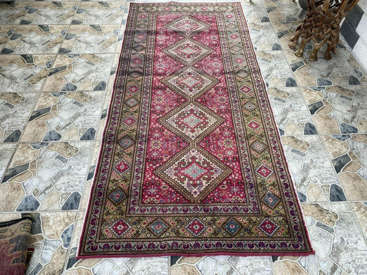 Vintage Turkish Rug 3.5 x 7.9 ft – Hand-Knotted Wool Rug, Area Anatolian Carpet