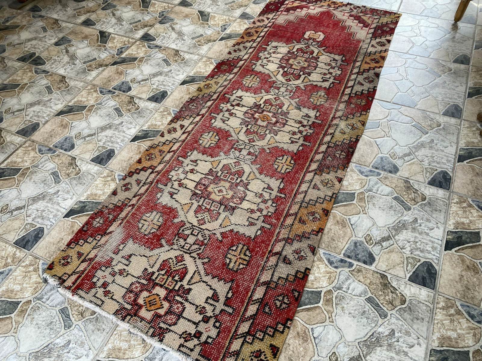 Vintage Rug | Wool Runner Antique Farmhouse Anatolian Handmade Turkish Rug 2x7ft