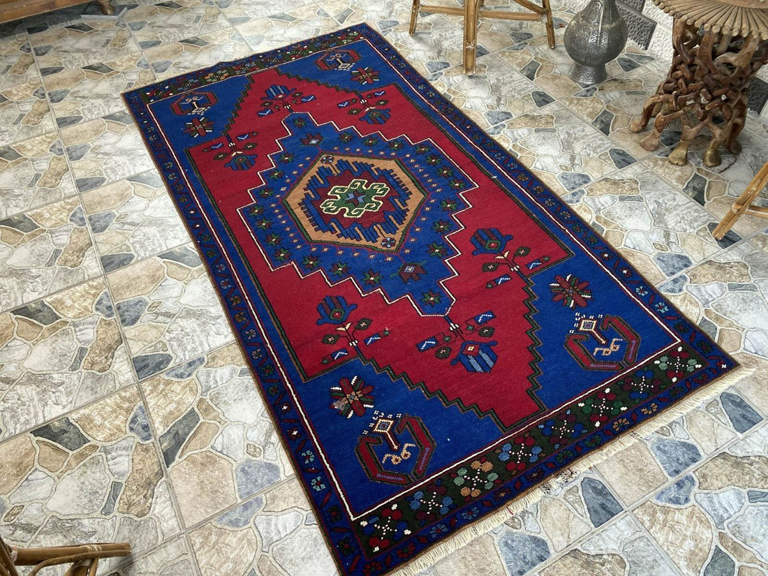 Vintage Rug | Wool Area Antique Farmhouse Anatolian Handmade Turkish Rug 4x7ft