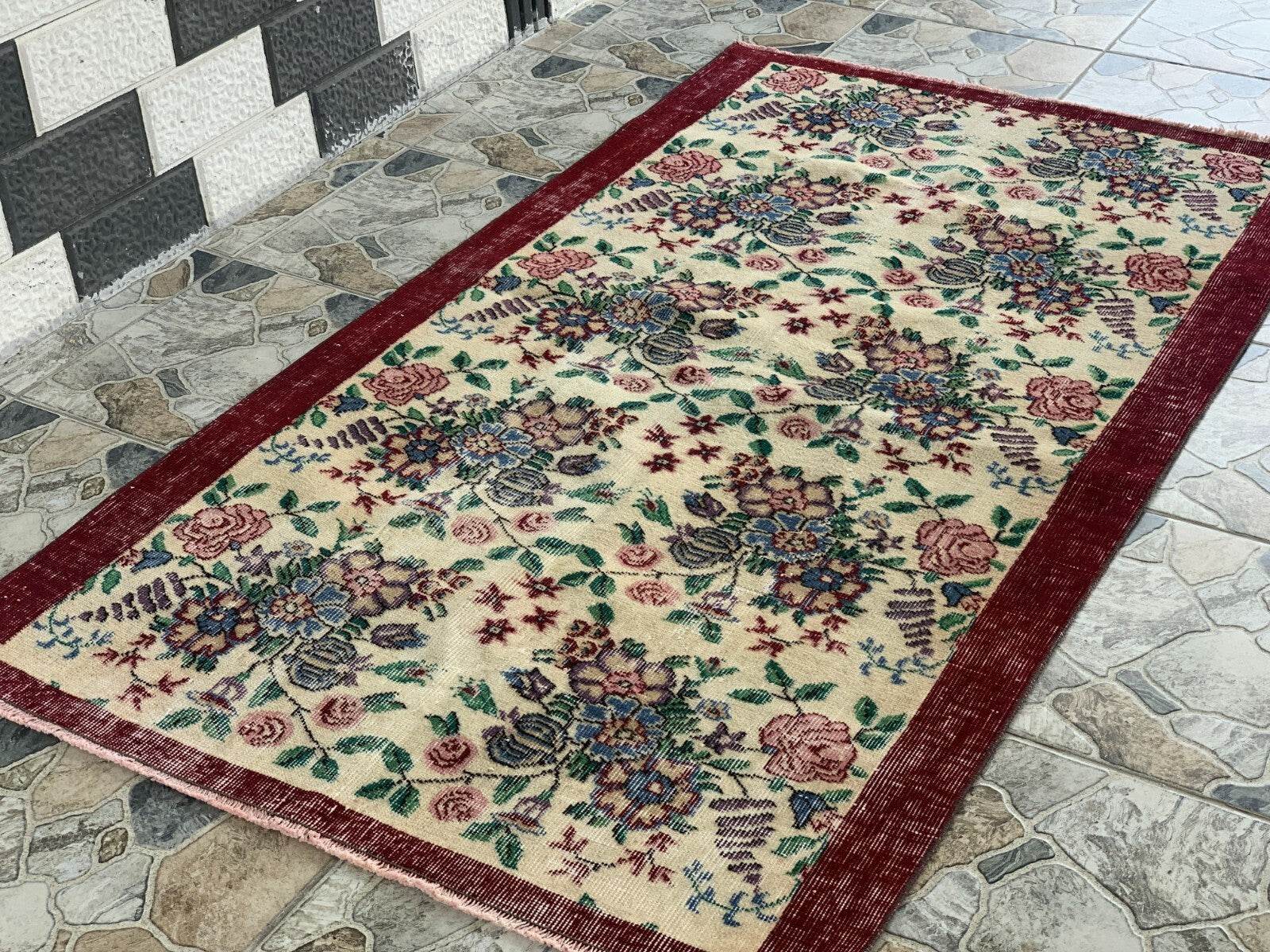 Vintage Turkish Rug | Oushak Handmade Wool Farmhouse Carpet Antique 3.3 x 5.2 ft