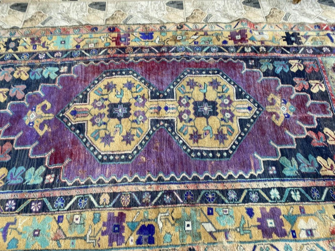 Vintage Turkish Anatolian Rug | 3.9 x 7.1 ft | Hand-Knotted Rug Wool Area Carpet