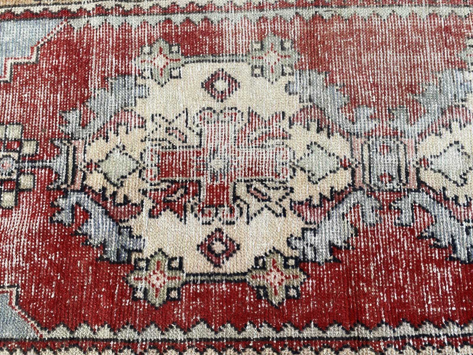 Vintage Turkish Oushak Rug, 3 x 9 ft Red Handmade Wool Antique Tribal Runner Rug