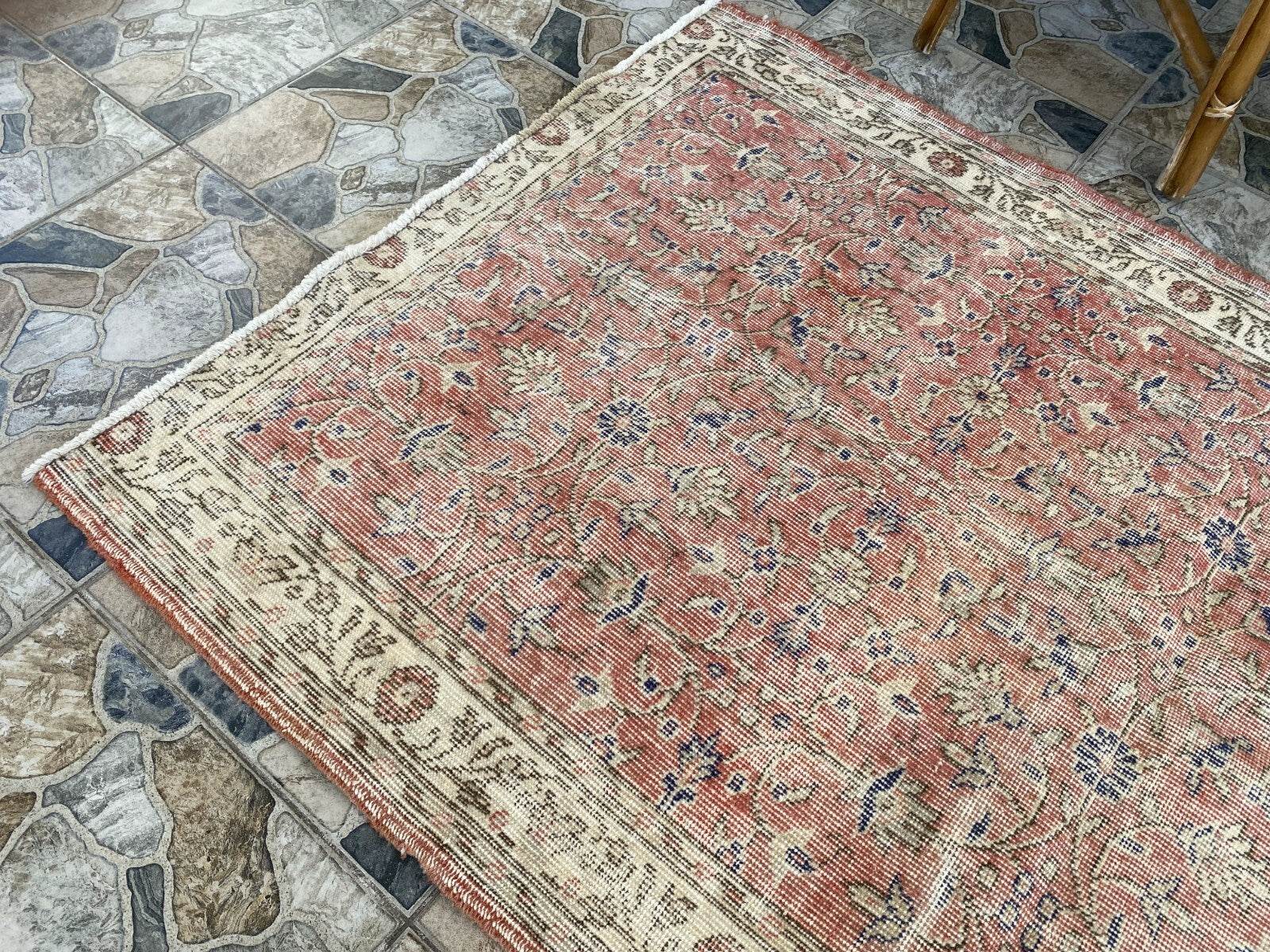 Geometric Turkish Vintage Rug,Farmhouse Handmade Anatolian Village Rug 3.8x6.2ft